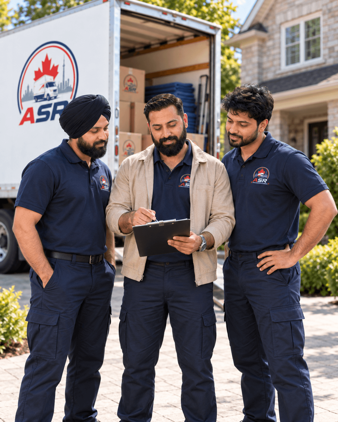 ASR Moving Systems crew reviewing a customer's moving plan